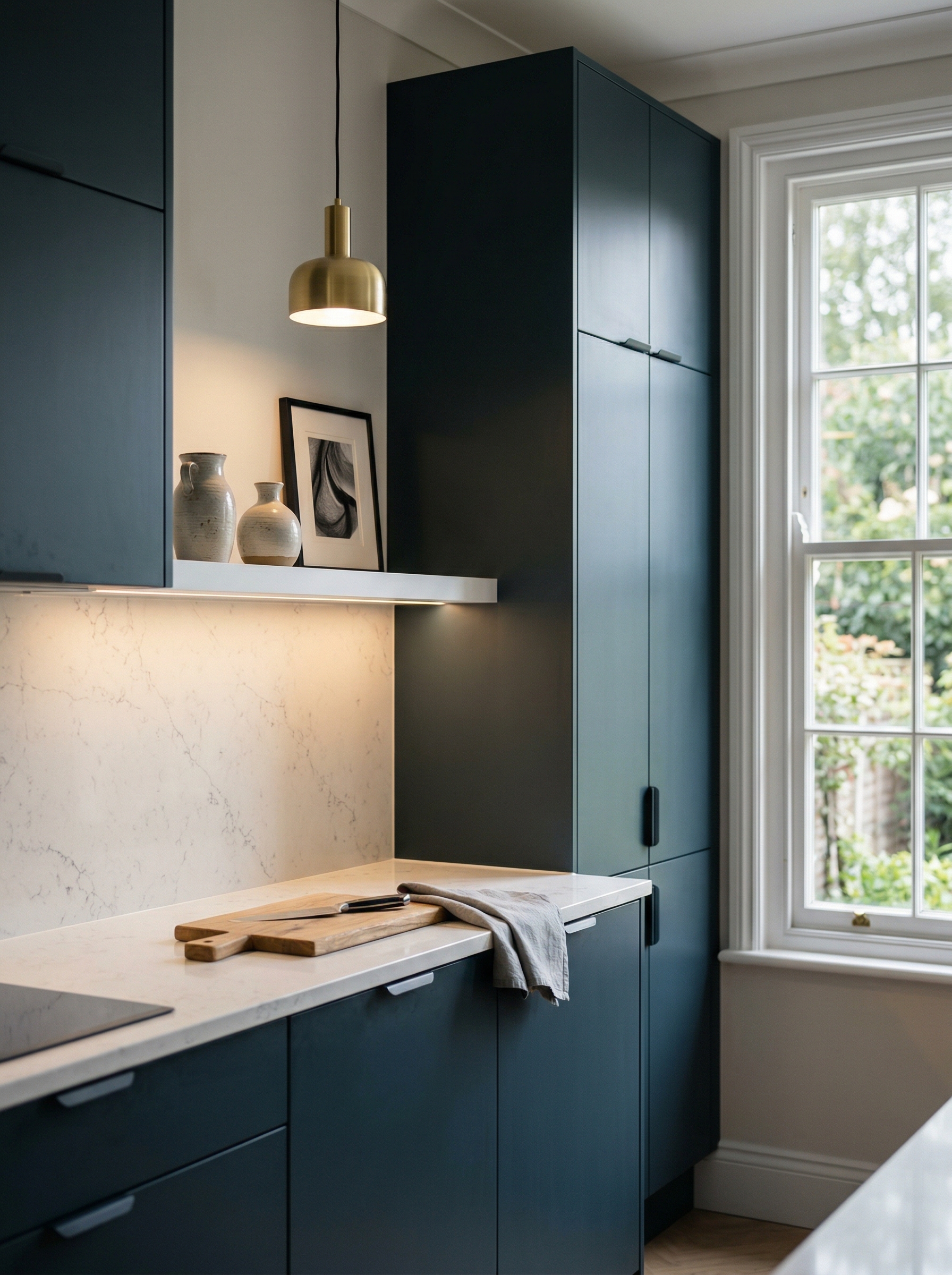 portrait1_600x800 Tall view of full-height bespoke kitchen cabinetry, timber veneer slab-door cabinetry
