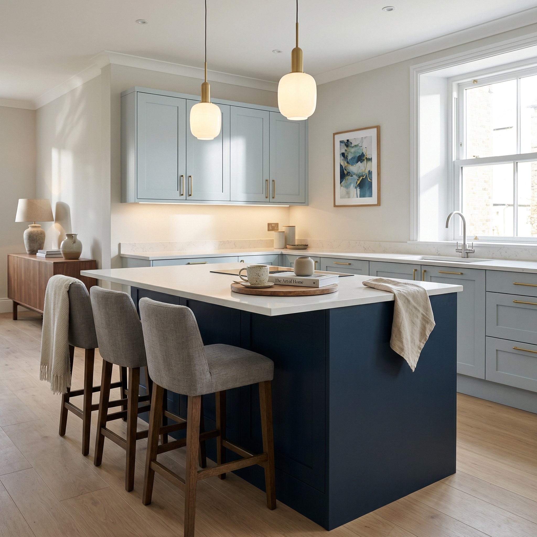 Bespoke kitchen island detail, timber veneer slab-door cabinetry with quality joinery