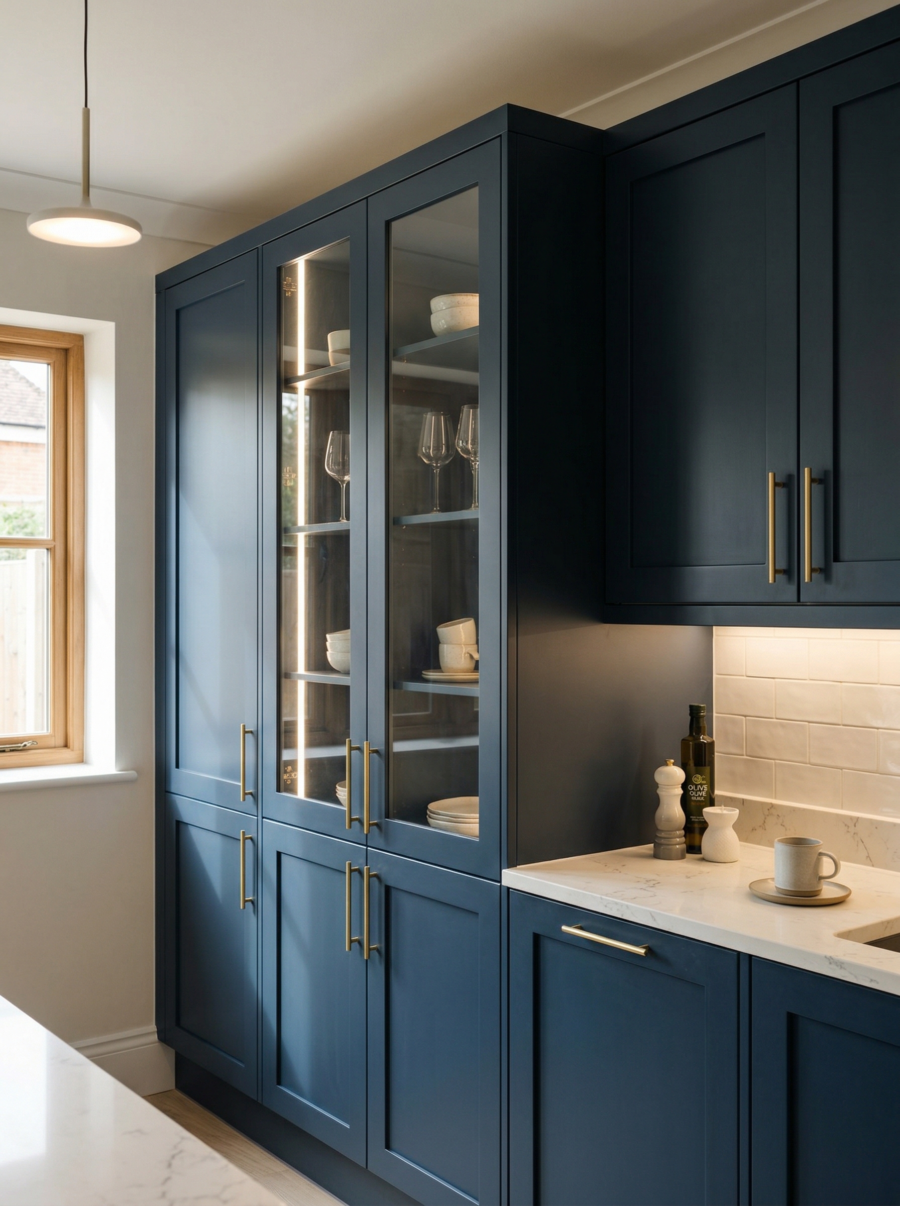Bespoke kitchen installation, full-height cabinetry and considered storage design