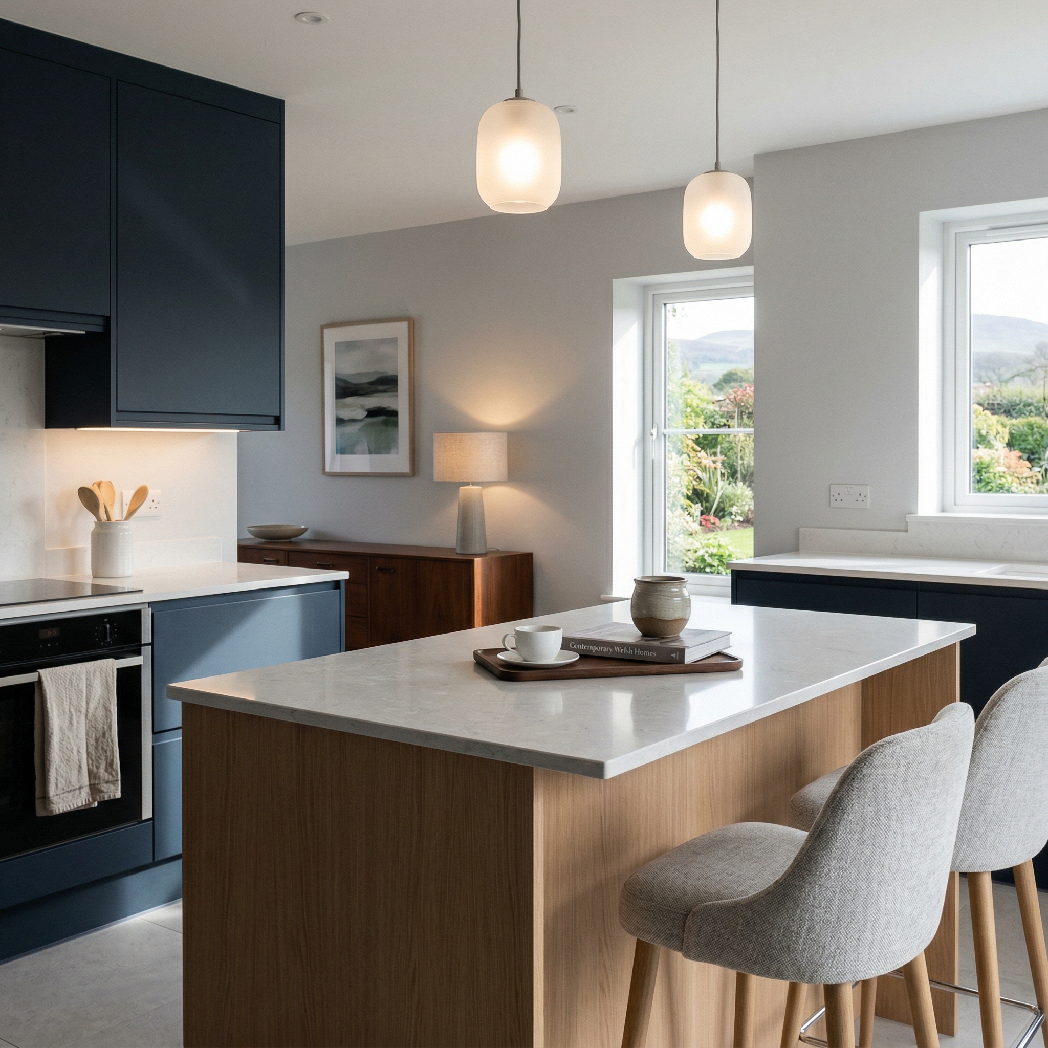 Bespoke kitchen island detail, modern shaker cabinetry with quality joinery