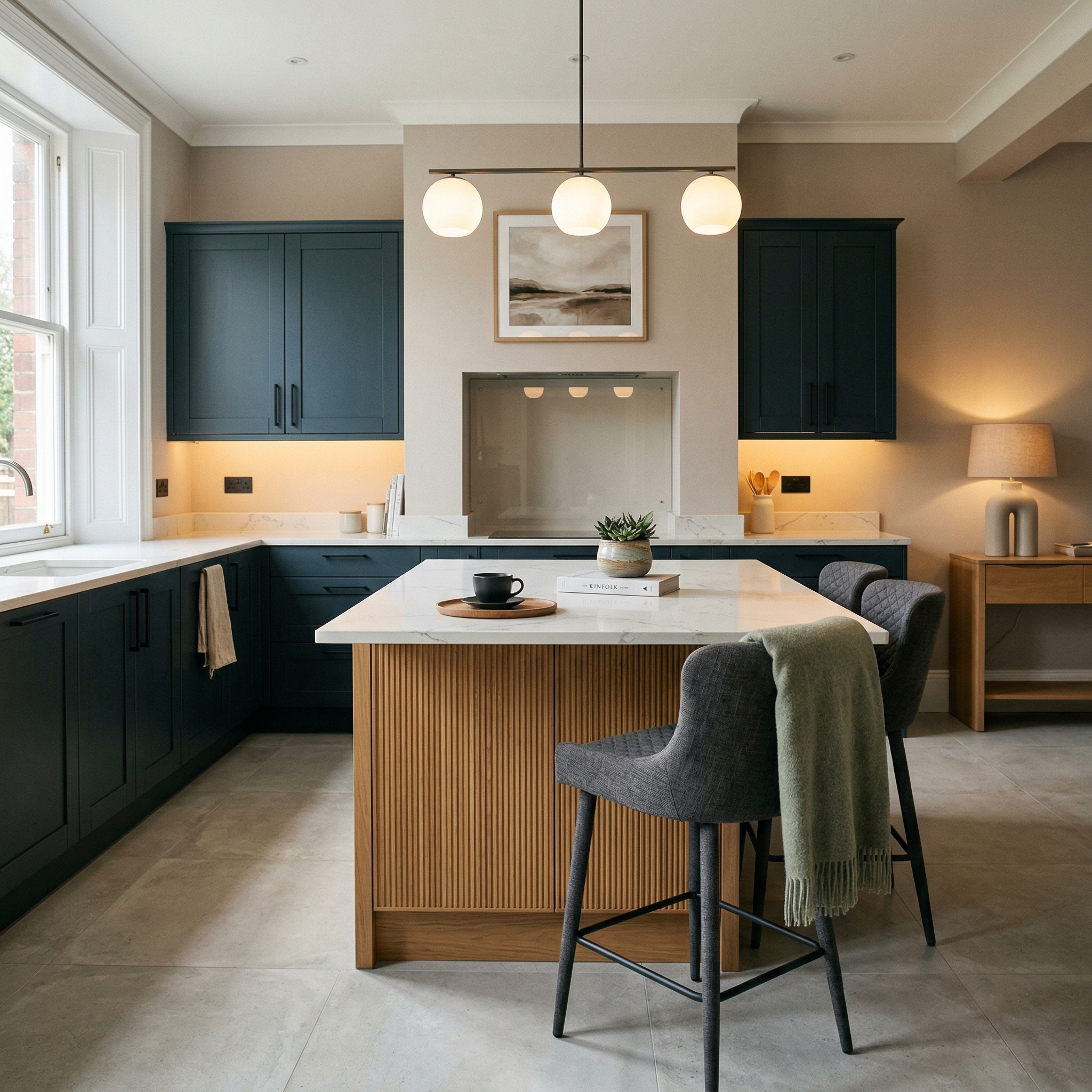 Bespoke kitchen island detail, contemporary in-frame cabinetry with quality joinery