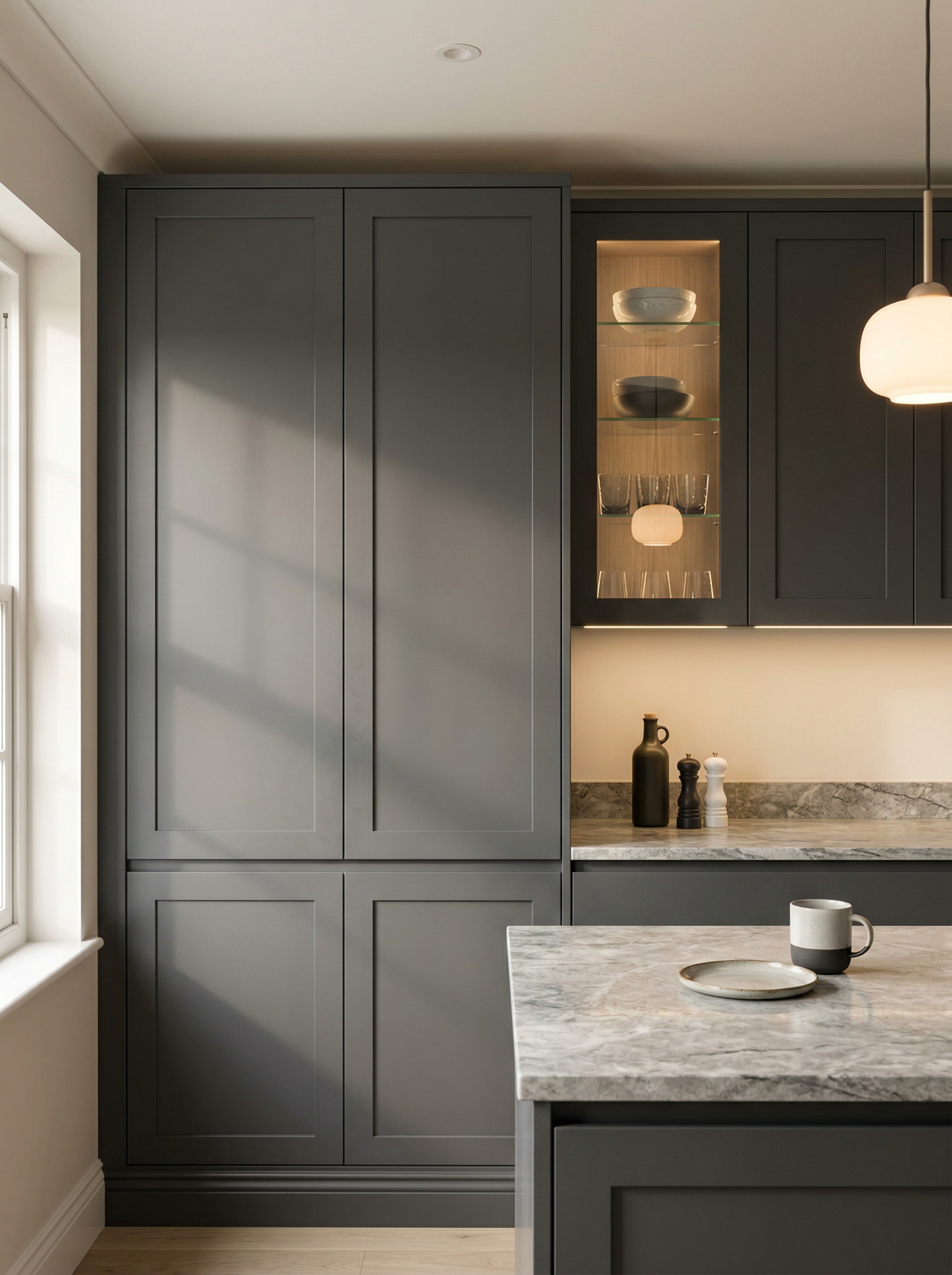Bespoke kitchen installation, full-height cabinetry and considered storage design