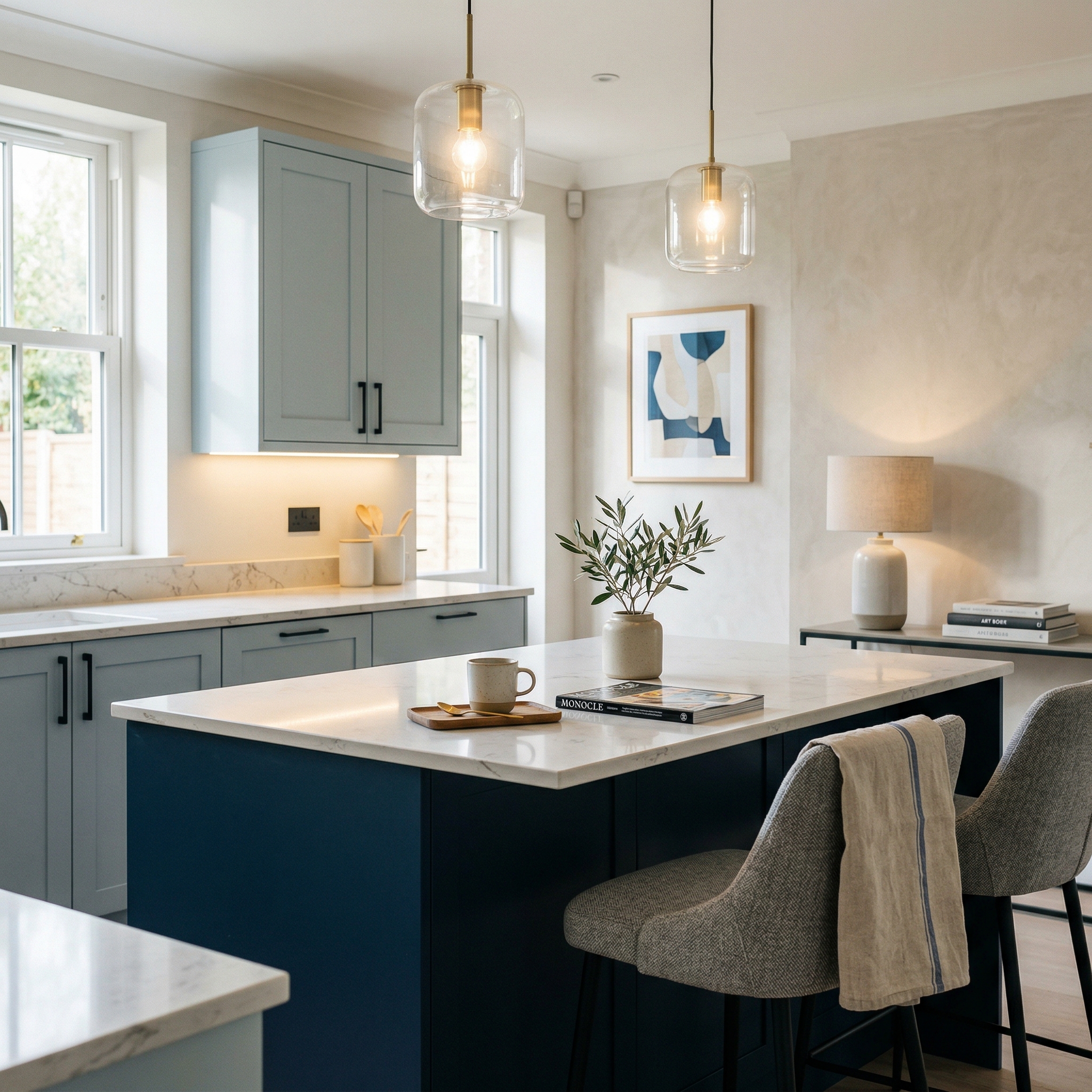 Bespoke kitchen island detail, modern shaker cabinetry with quality joinery