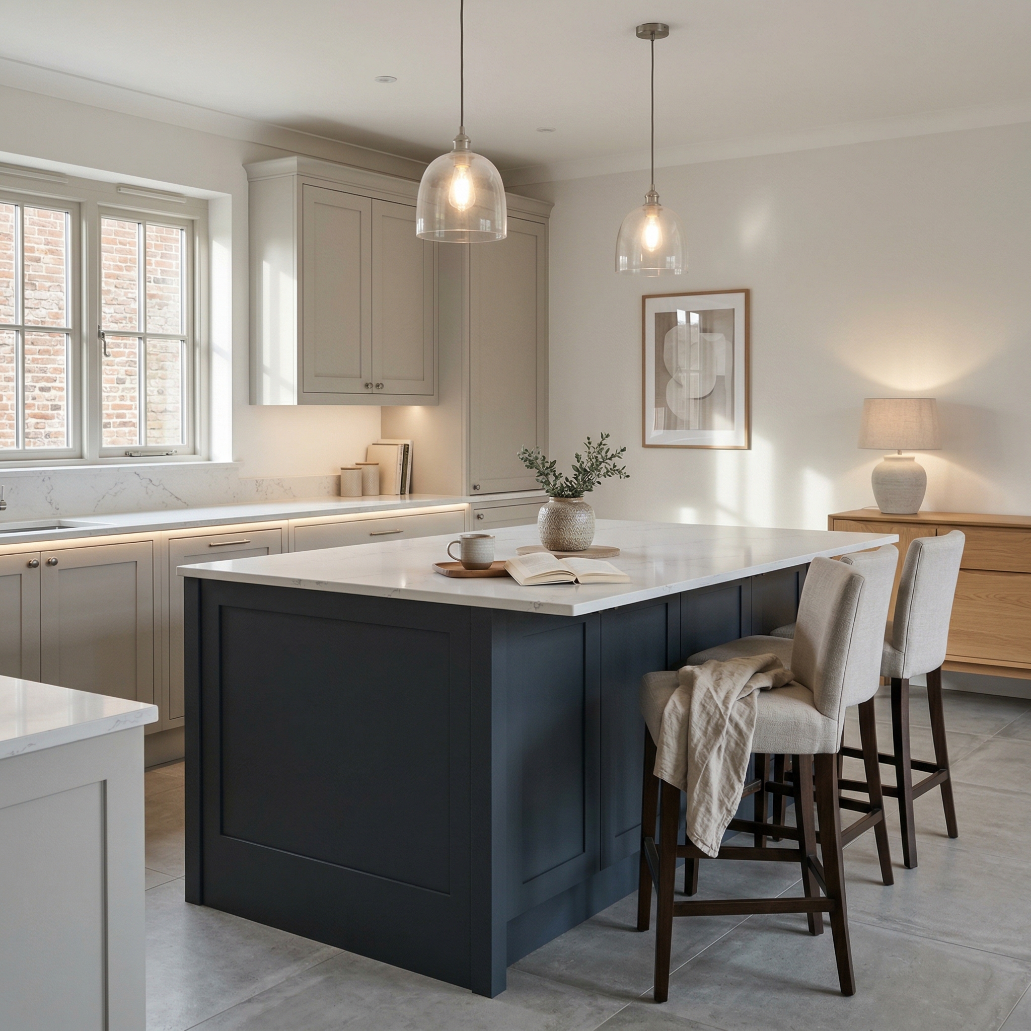 Bespoke kitchen island detail, timber veneer slab-door cabinetry with quality joinery