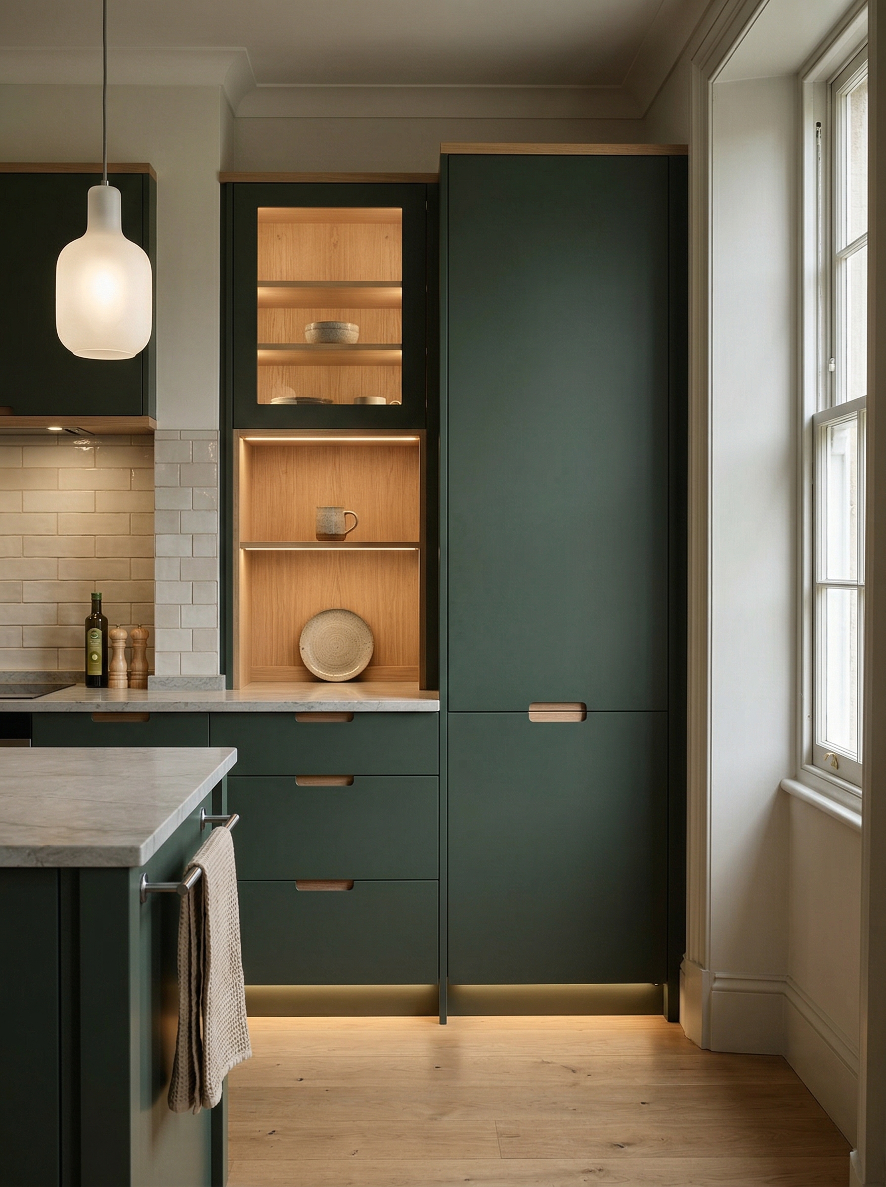 Bespoke kitchen installation, full-height cabinetry and considered storage design