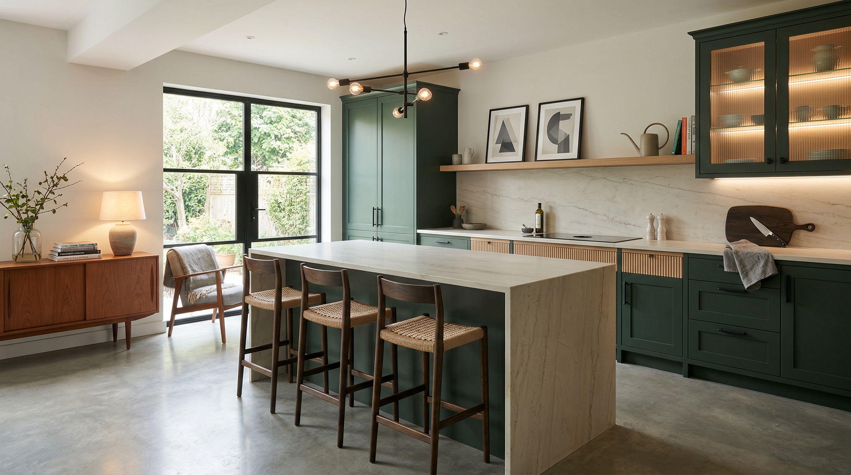 Mastercraft bespoke kitchen in Westbury-on-Trym, wide architectural view showing room volume and design quality