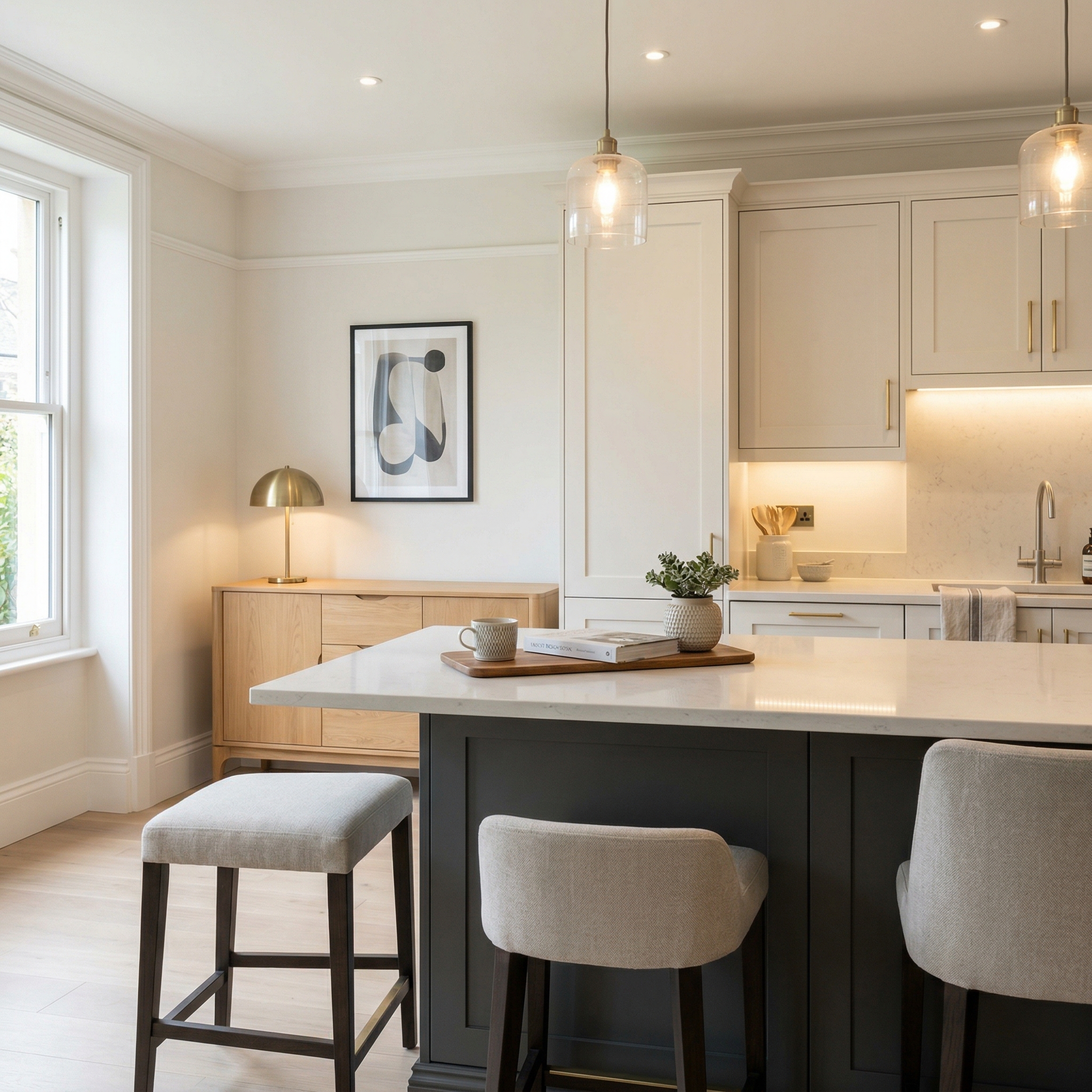 square1_800x800 Bespoke kitchen island detail, contemporary painted lay-on cabinetry with quality joinery