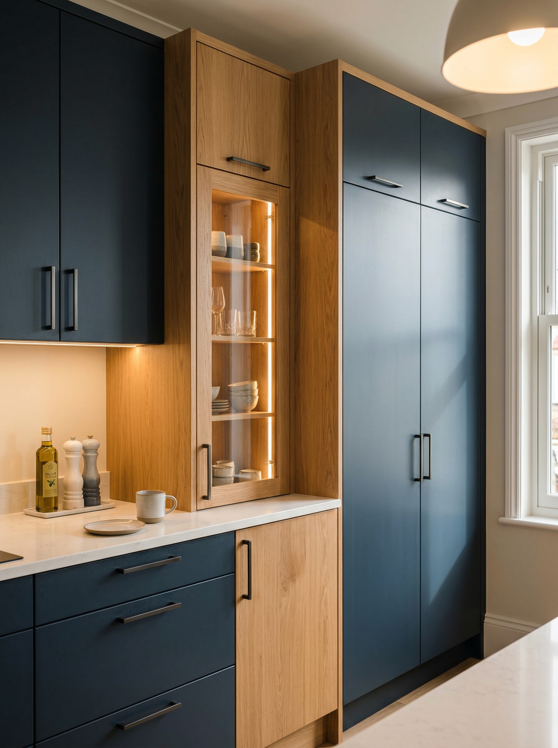 Bespoke kitchen installation, full-height cabinetry and considered storage design