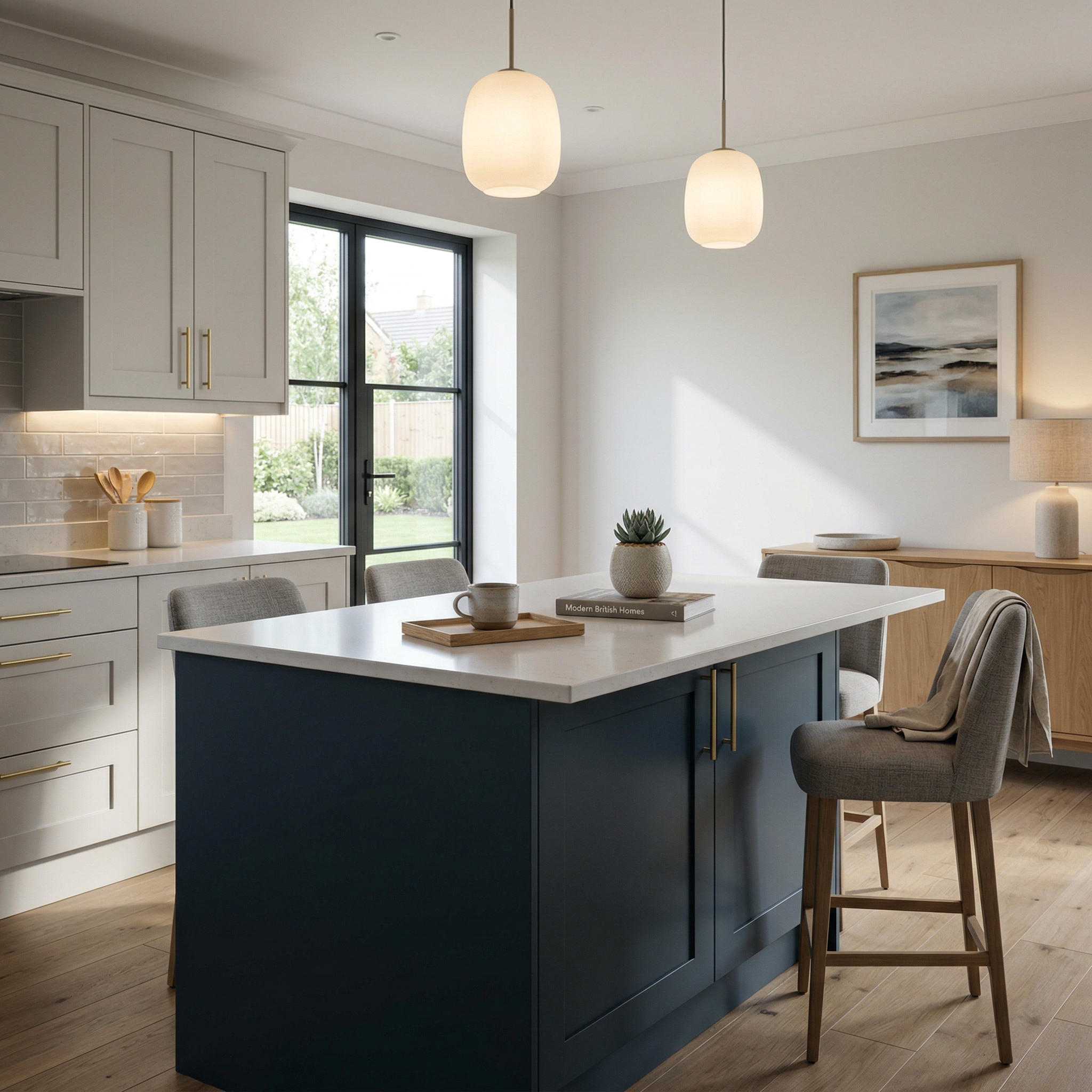 Bespoke kitchen island detail, timber veneer slab-door cabinetry with quality joinery