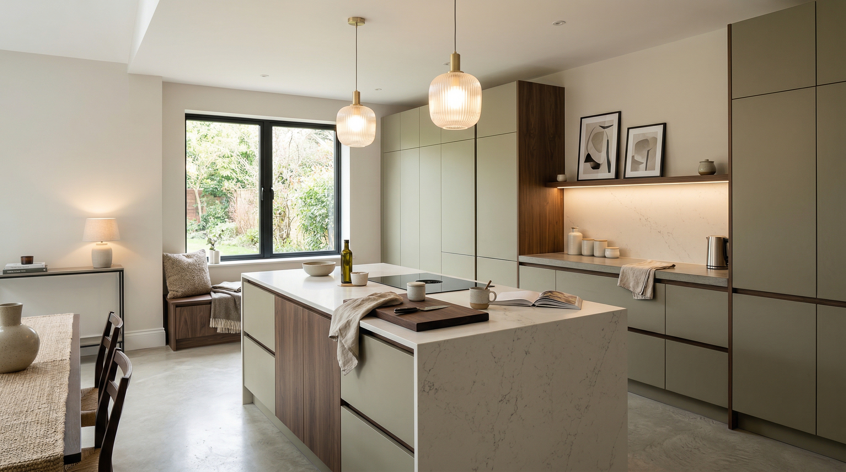 Mastercraft bespoke kitchen in Weymouth, wide architectural view showing room volume and design quality