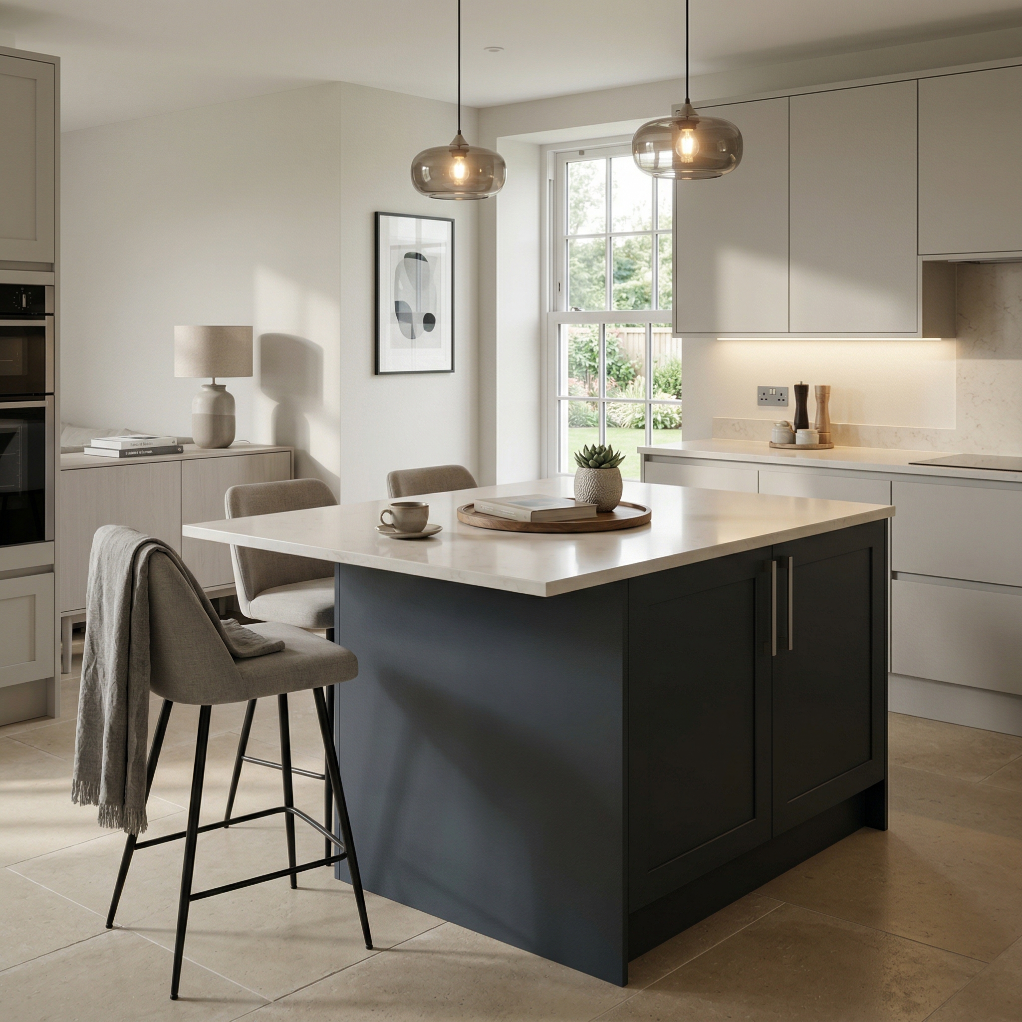 Bespoke kitchen island detail, timber veneer slab-door cabinetry with quality joinery