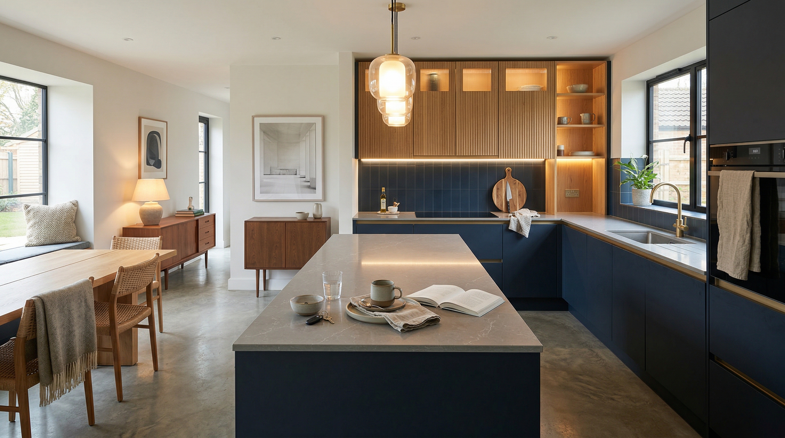 Mastercraft bespoke kitchen in Whittlesey, wide architectural view showing room volume and design quality