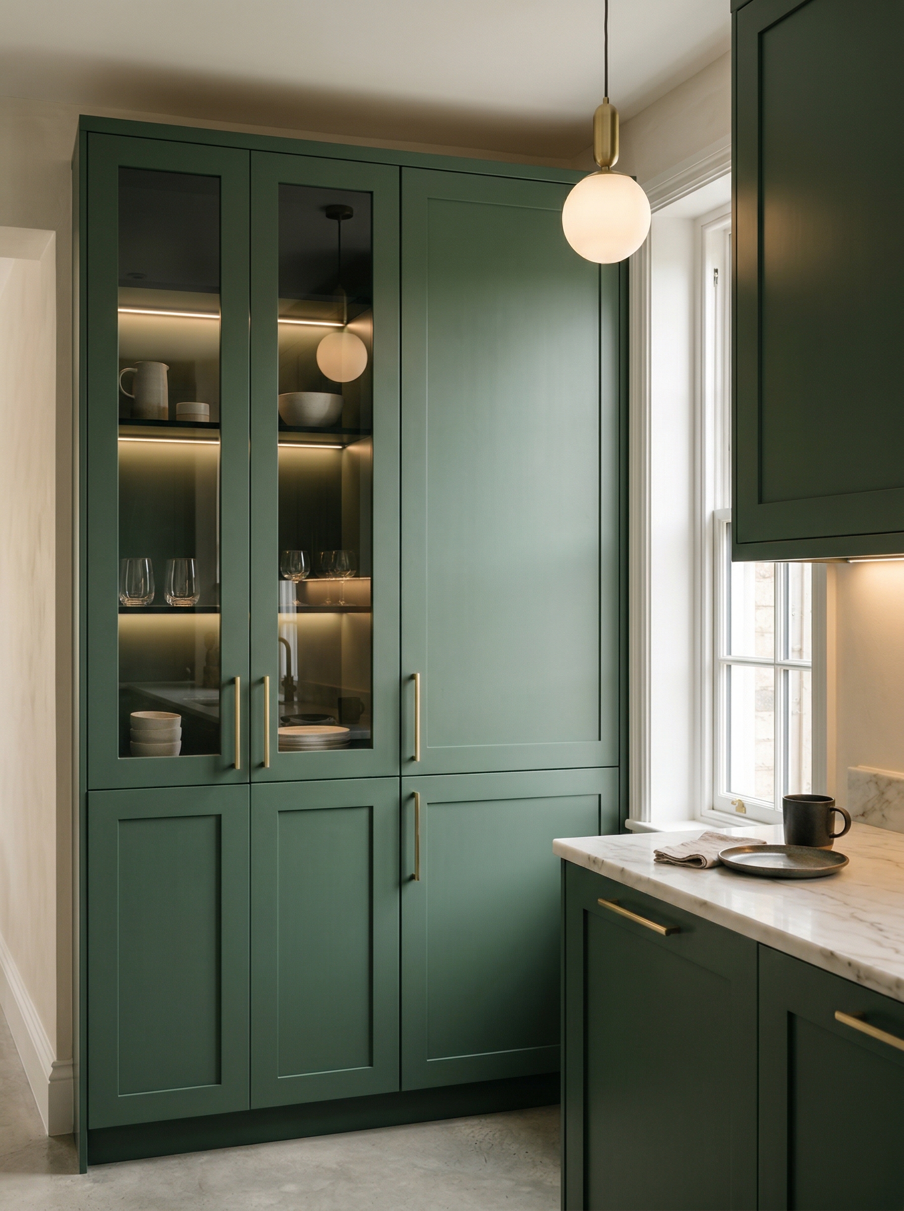 Bespoke kitchen installation, full-height cabinetry and considered storage design