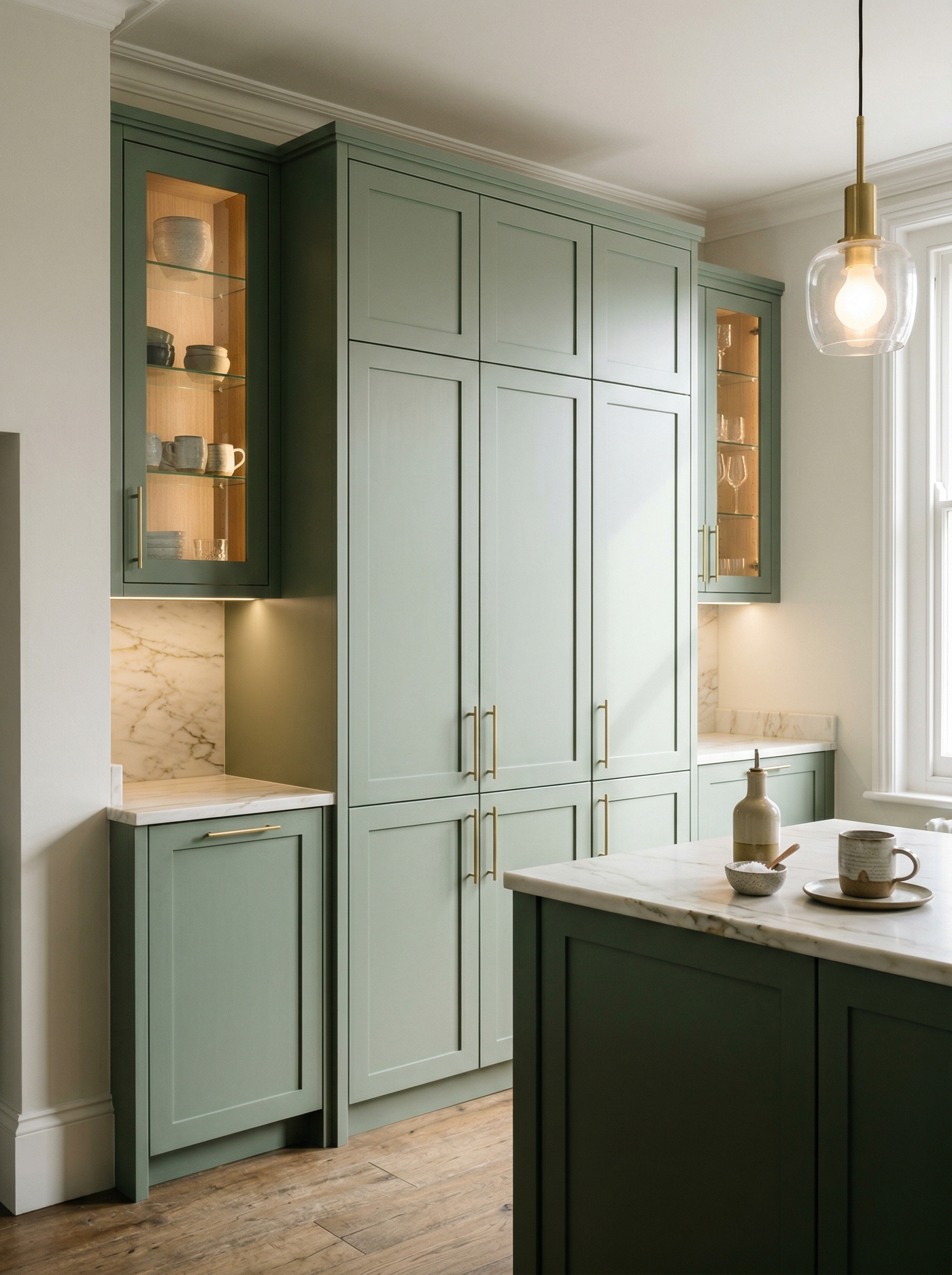 Bespoke kitchen installation, full-height cabinetry and considered storage design