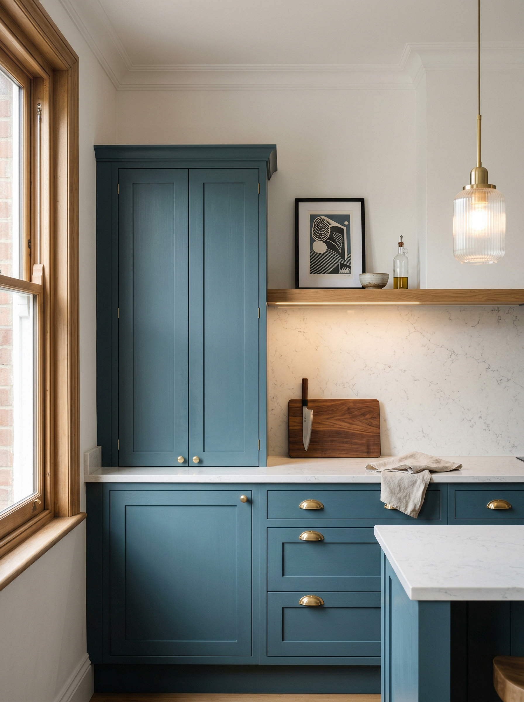 portrait1_600x800 Tall view of full-height bespoke kitchen cabinetry, matt painted handleless slab cabinetry