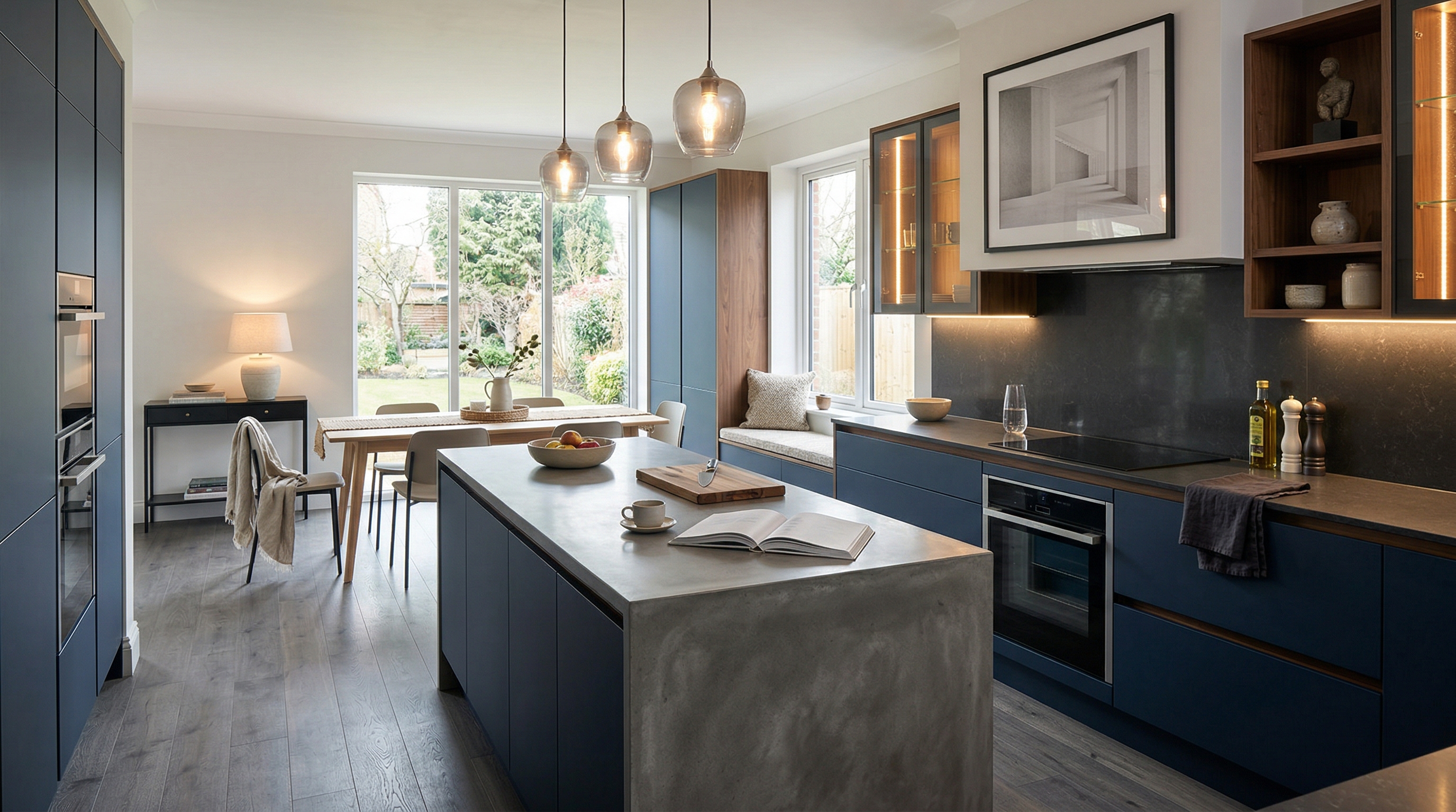 Mastercraft bespoke kitchen in Wisbech, wide architectural view showing room volume and design quality