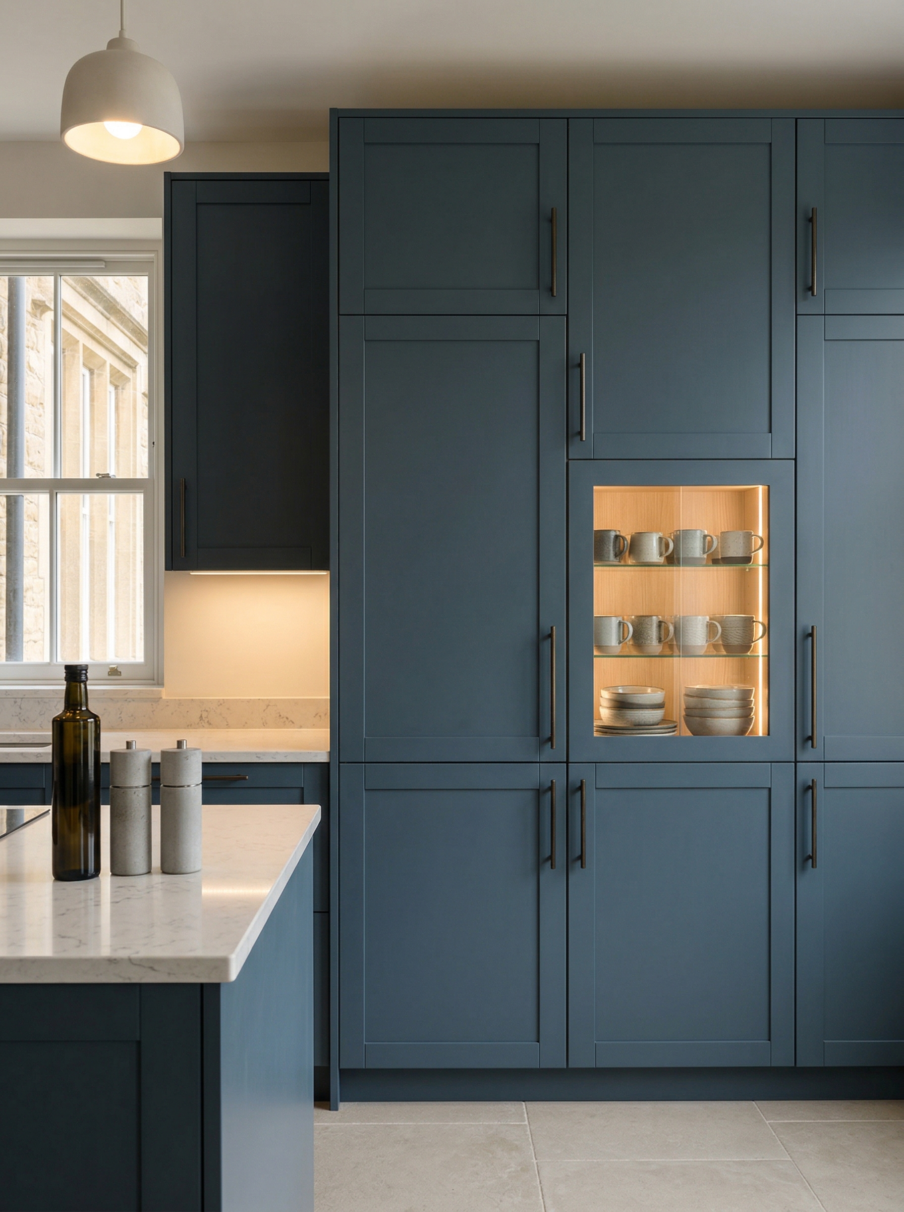 Bespoke kitchen installation, full-height cabinetry and considered storage design