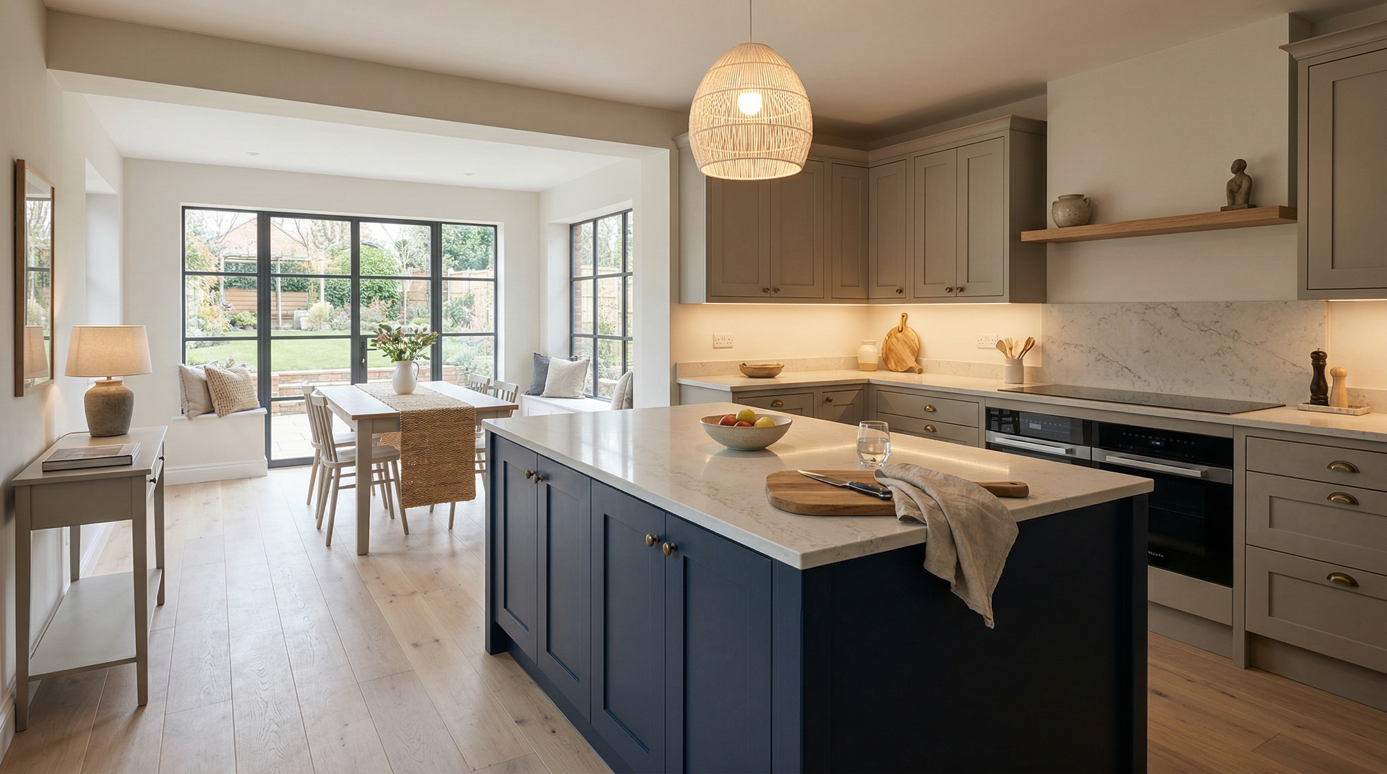 hero2_1200x675 Mastercraft bespoke kitchen in Ystrad Mynach, wide architectural view showing room volume and design quality