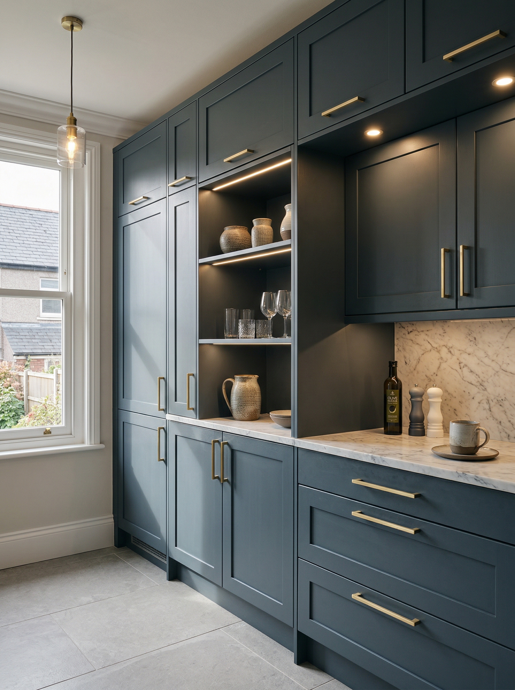 Bespoke kitchen installation, full-height cabinetry and considered storage design