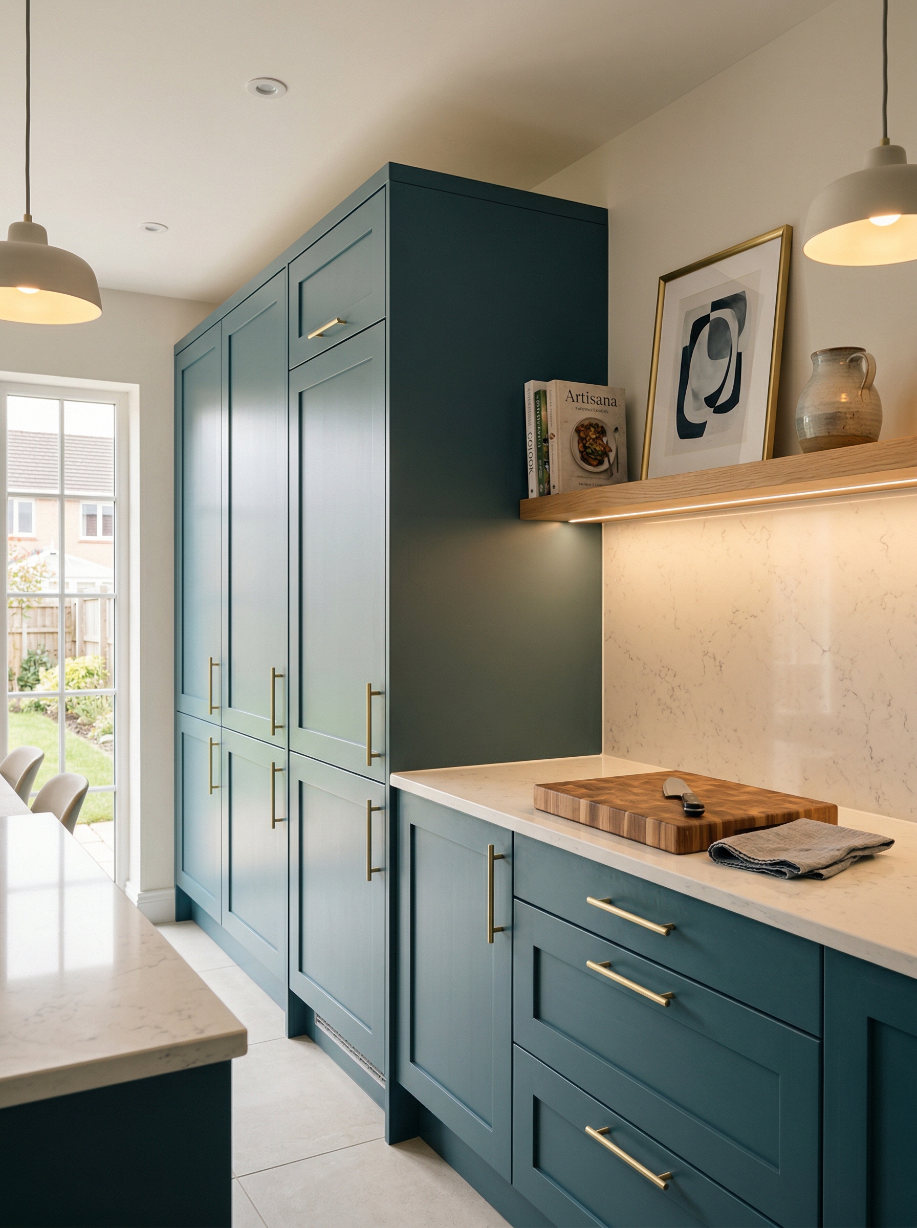 Tall view of full-height bespoke kitchen cabinetry, contemporary in-frame cabinetry