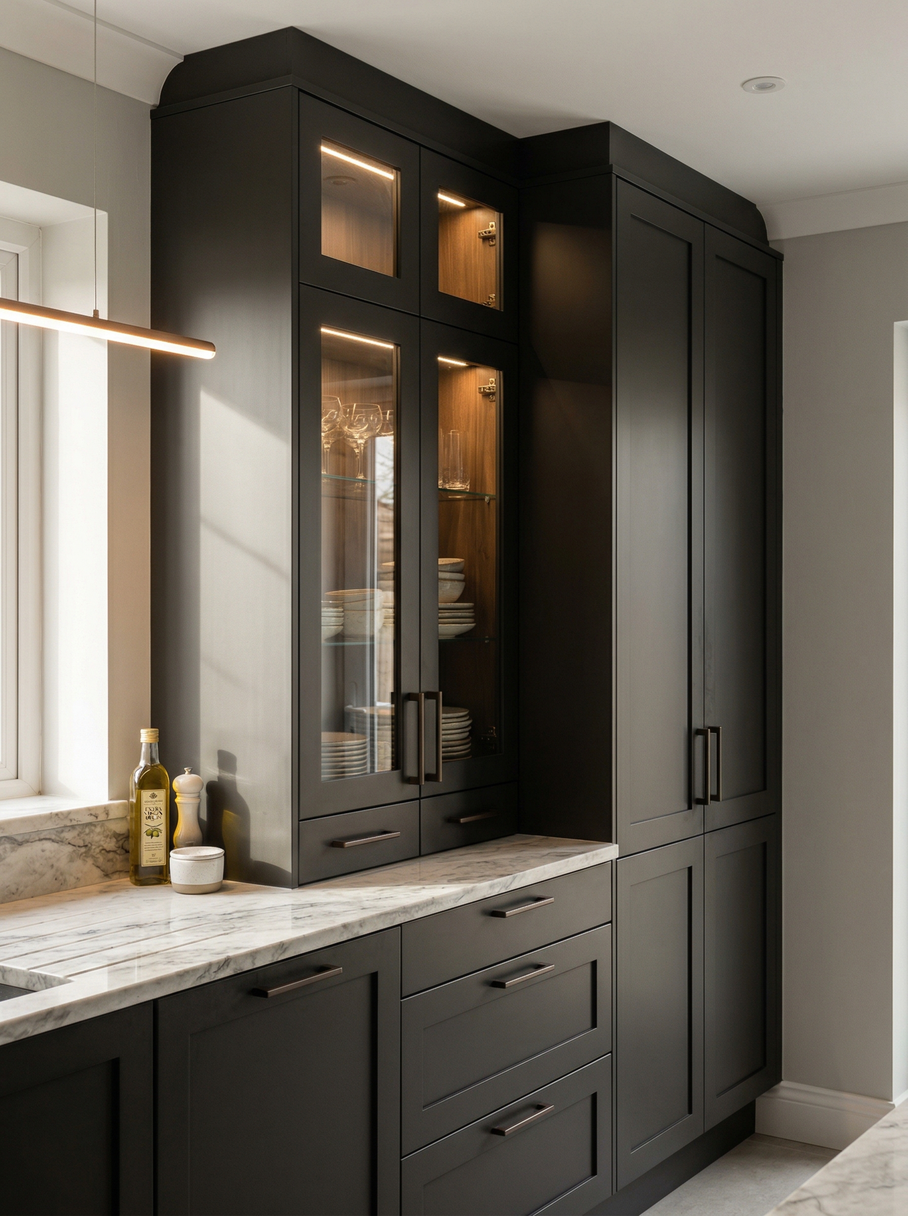 Bespoke kitchen installation, full-height cabinetry and considered storage design