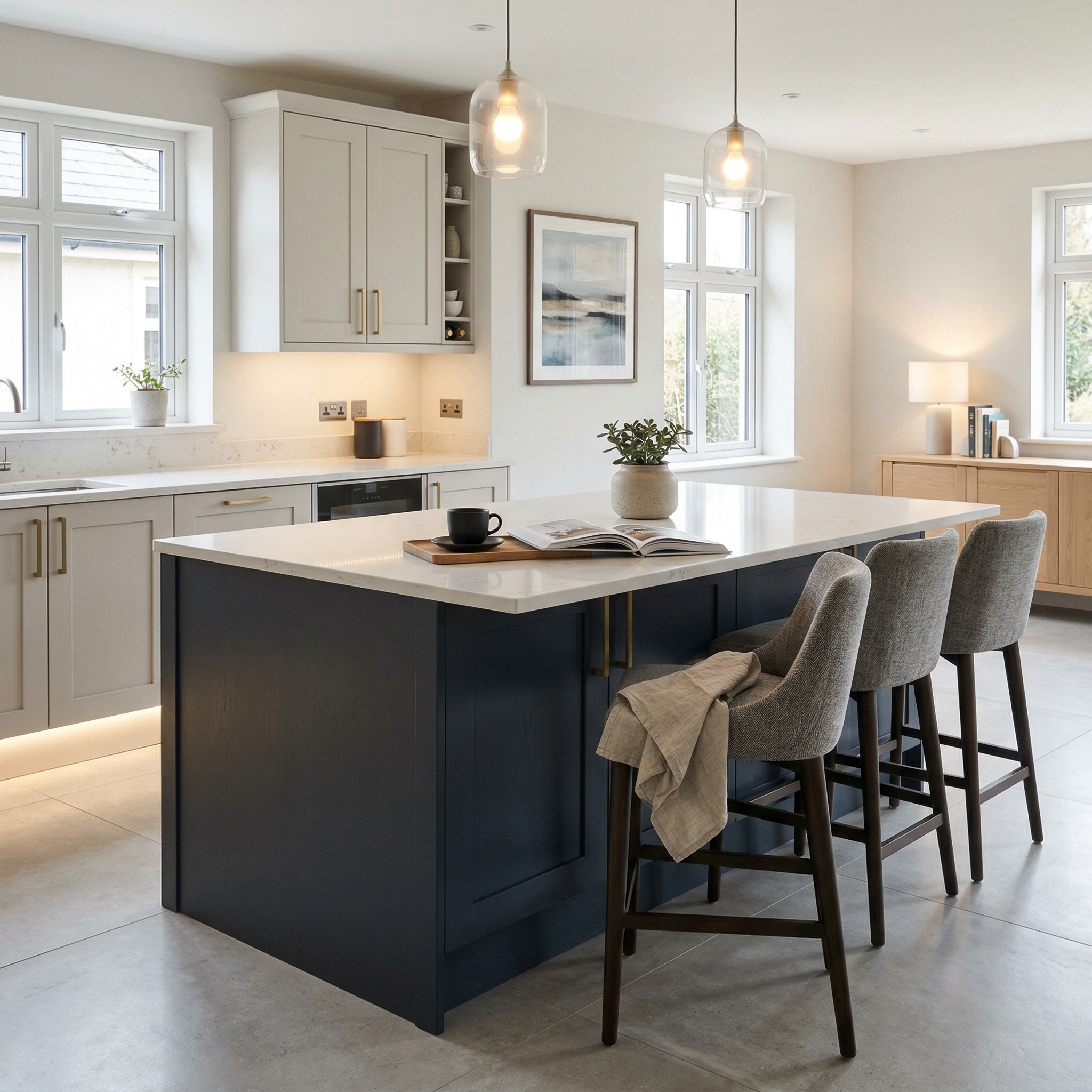 Bespoke kitchen island detail, contemporary in-frame cabinetry with quality joinery